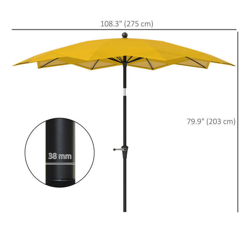 Parasol 8,5 pi avec 10 nervures, manivelle et inclinaison, jaune