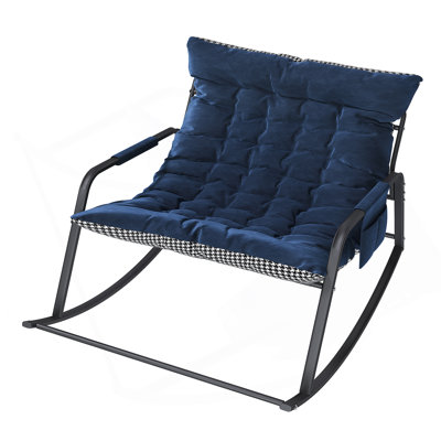 Rocking Chair With Storage, Cushions & Armrests, All-Season Comfort Lounge Recliner, Breathable Ergonomic Lounge Chair For Bedroom, Living Room, Patio, Garden(Blue)