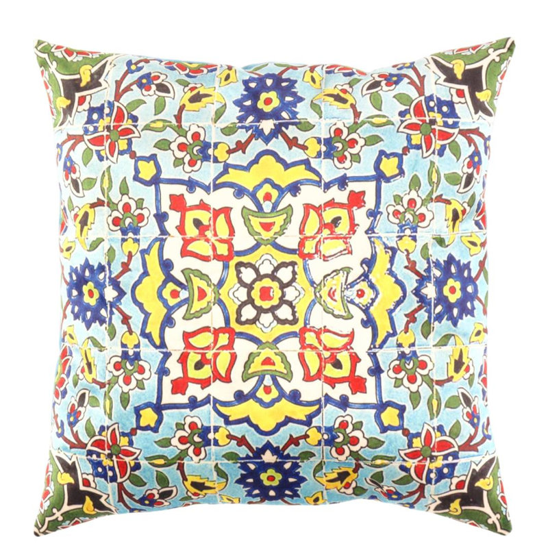 Square Pillow Cover & Insert, Blue/Yellow, 20" H x 20" W