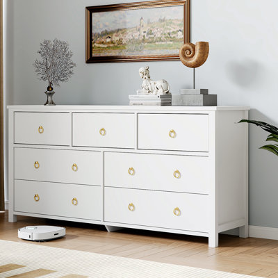 6/ 7-Drawer Dresser Chest with Gold Handles, Large Wooden Storage Cabinet for Bedroom, Nursery, Living Room, or Closet