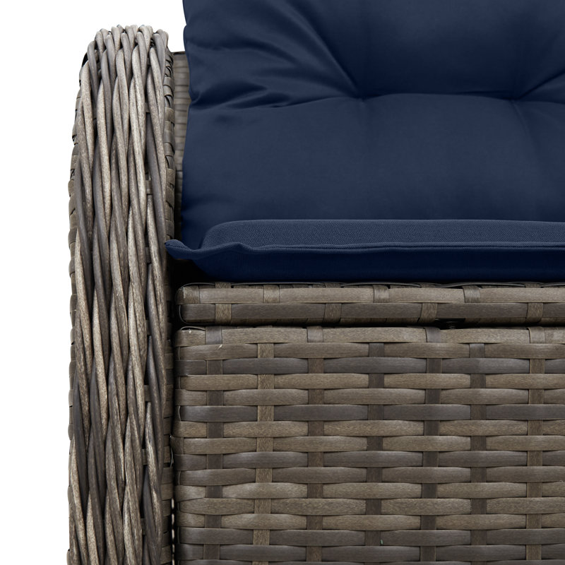  Canapé de jardin 2 places avec coussins en rotin de polyester gris