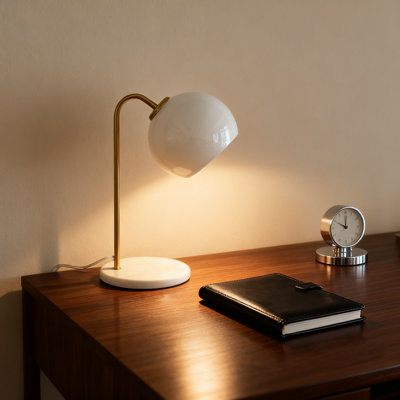 Led Table Lamp With Frosted Glass Globe, Smart Compatible Arc Floor Lamp For Living Room, Bedroom & Office, Energy Efficient Modern Standing Light