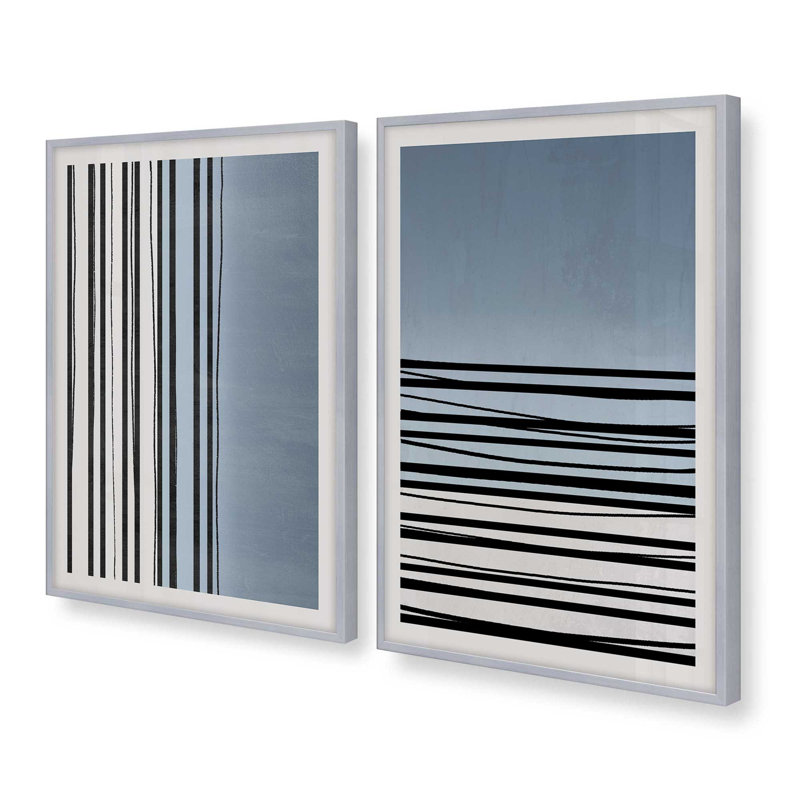 Twilight Stripes, ensemble de 2 reproductions sur papier mat d'archives dans un cadre, Chrome poli, H 21,25 po x l 17,25 po