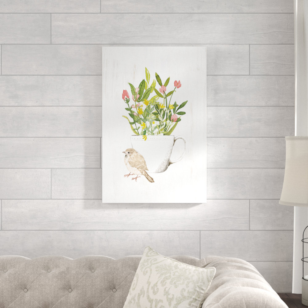 " Watercolor Bird And Tea Pot Flowers " Alcott Hill® 