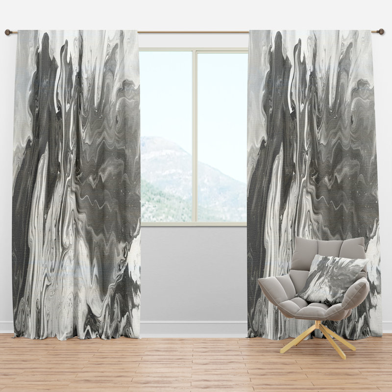 Hand Painted Marble Acrylic III - Modern Velvet Curtain - 1 panel, 52" W x 120" L, Black/White