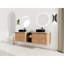 Meuble-lavabo de 183 cm avec lavabo en céramique décorative, 1 tablette de rangement, 4 portes à fermeture amortie, base en contreplaqué – Style de salle de bain contemporain, imitation chêne, dalle en pierre blanche, charnières silencieuses pour un gain de place