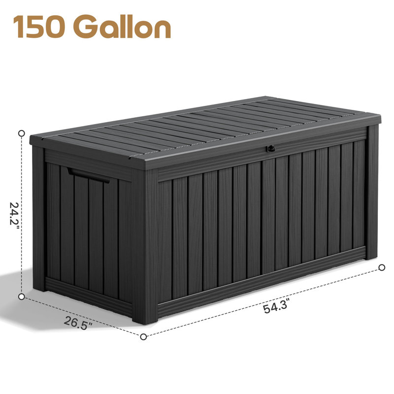 Grande boîte de rangement en résine 150 gallons - Rangement extérieur imperméable avec couvercle verrouillable et cloisons amovibles