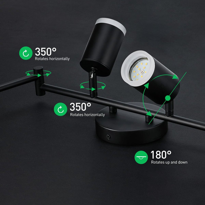 6 Light Black Track Lighting Kit, Flexibly Rotatable LED Light Head