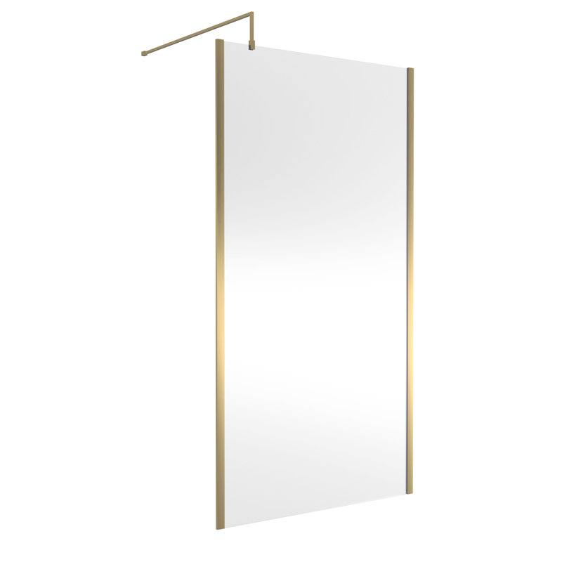 Walk In Semi-Frameless Wet Room Glass Screens, 1100mm W, Brushed Brass