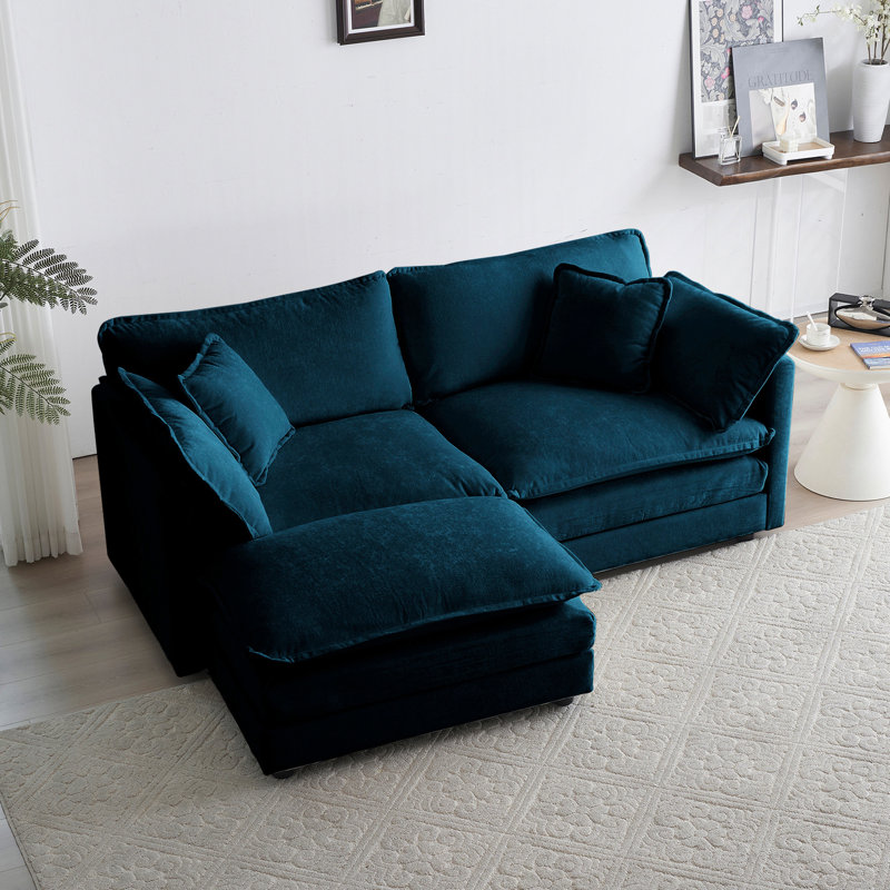 Chenille bleue avec - Canapé modulaire pour la maison, structure en bois massif, tissu haut et petit espace de vie confortable