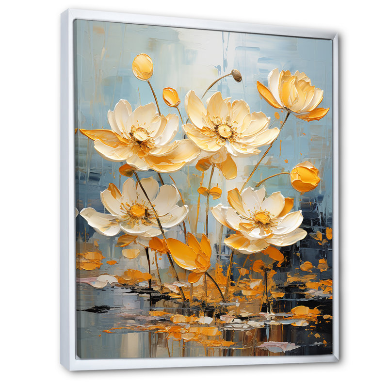 Golden Pond Lotus Tranquility I sur toile, Cadre flottant blanc, H 32 po x l 24 po x P 1 po