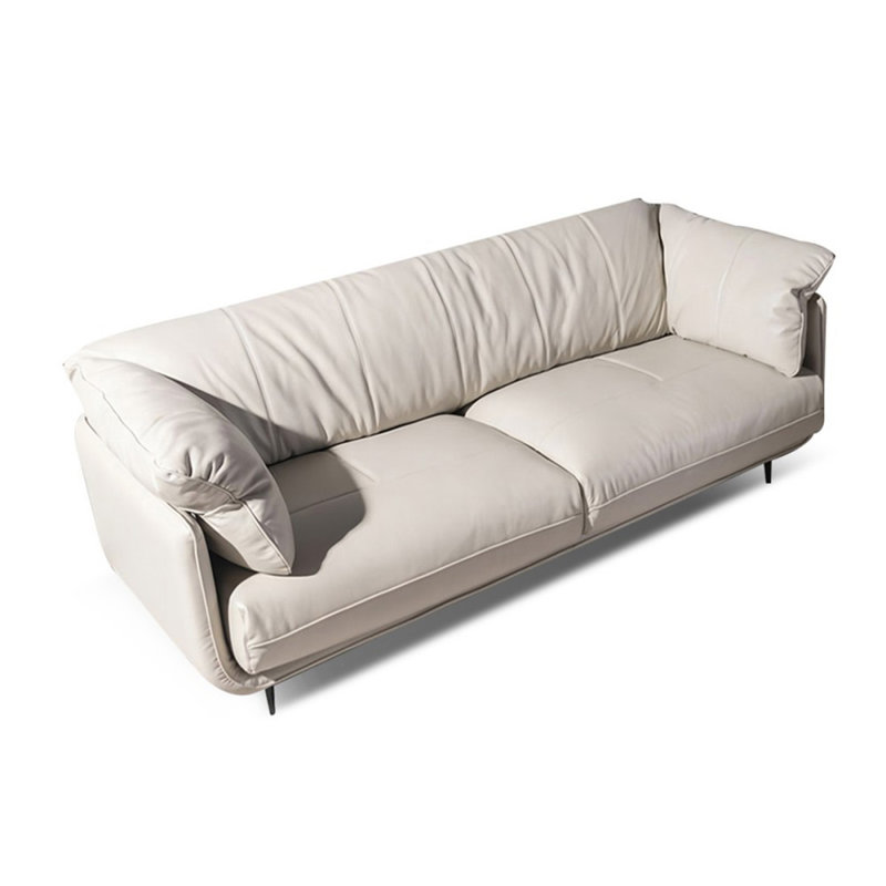 Causeuse-coussin standard en cuir véritable blanc crème, Blanc crémeux