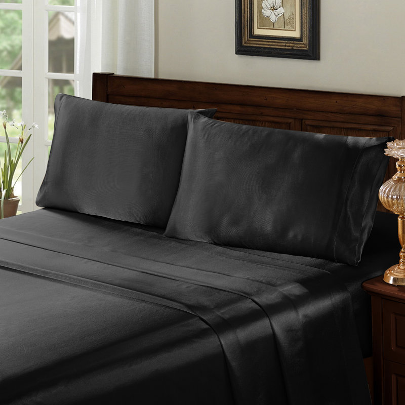 Microfiber Fitted Sheet, Black, King Fitted Sheet with 2 Pillowcases