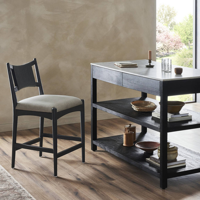 Haddon Stool-Black Rush-Counter, Black