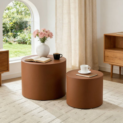 Compact Saddle Leather Side Table, Brown MDF Accent Table For Living Room Studio Small Space