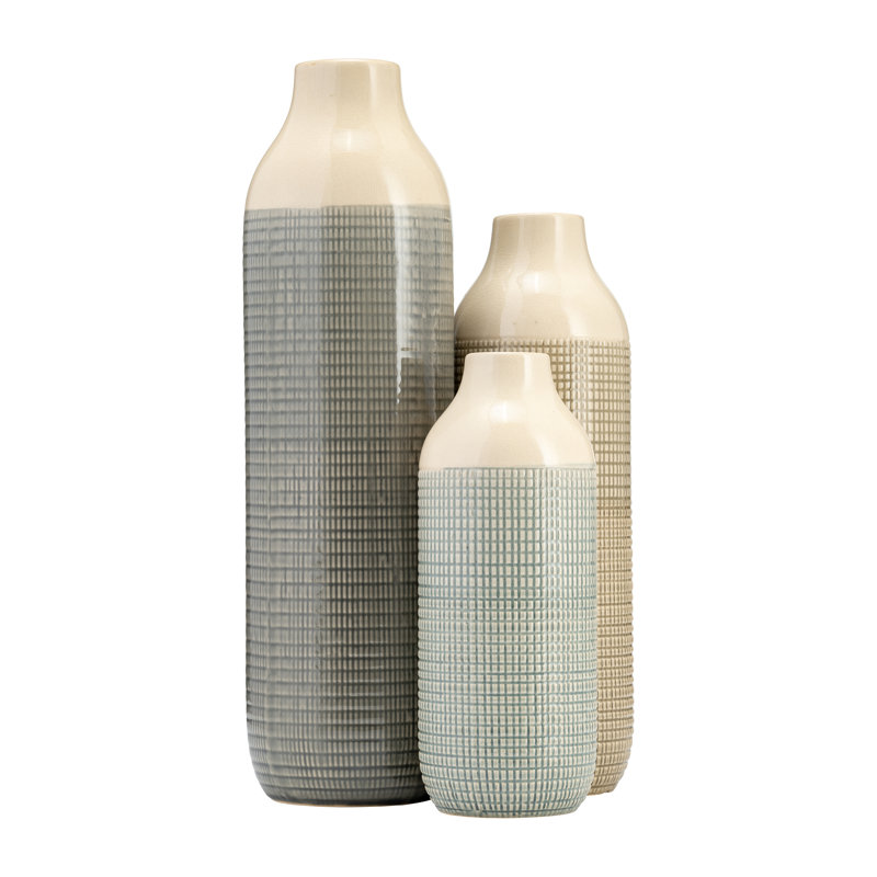 Vase en céramique Chartres Chartres, 3 tons de vert, H 12 po x l 5 po x P 5 po