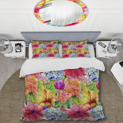 Multicolore fleurs abstraites - ensemble de housse de couette floral - microfibre de polyester