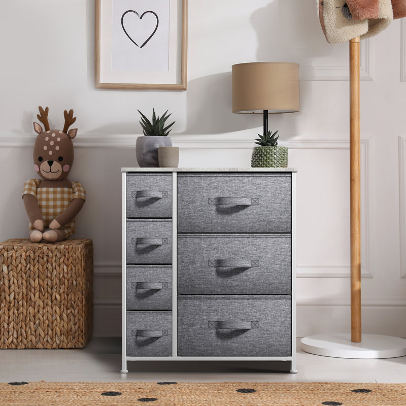 Commode 5 tiroirs Sorbus avec structure en acier et plateau en bois - Gris, Gris