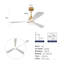 Ventilateur de plafond d'intérieur de 52 pouces avec lumière DEL à intensité variable, 3 pales en bois massif et télécommande, moteur à courant continu réversible - doré / blanc