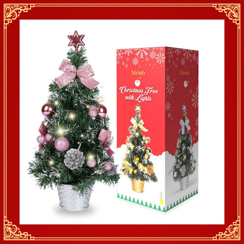 Ornement d'arbre de Noël de table à DEL pour table de salle à manger 17. 7 pouces / 45 cm, cadeau de décoration pour pin, étoile de Noël sans pile, rose