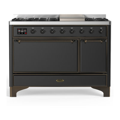 Majestic III Series 48 Inch Dual Fuel Range with 5 Sealed Burners, Griddle, Frenchtop in Matte Graphite (Natural Gas, Burnished Trim)