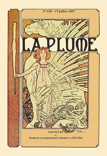 « la prune » par alphonse mucha, affiche rétro, H 42 po x l 28 po x P 1,5 po