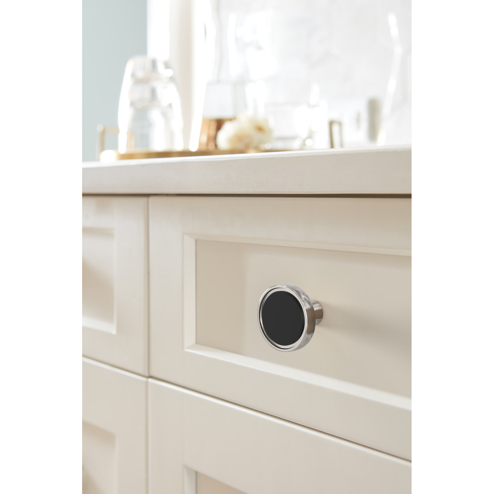 Mergence Round Cabinet Knob, Matte Black/Polished Nickel