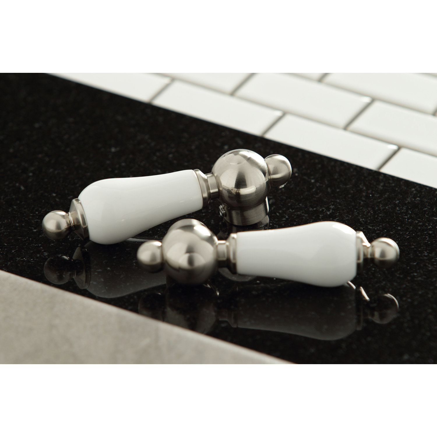 Kingston Brass Heritage Two-Handle 3-Hole Deck Mount 4" Centerset Bathroom Faucet with Plastic Pop-Up, Brushed Nickel