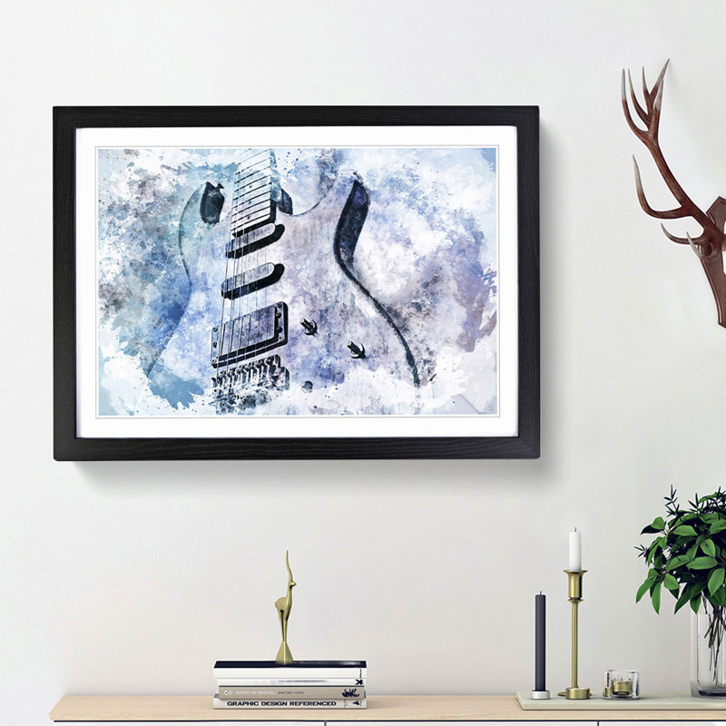 Electric Guitar in Abstract - Picture Frame Painting Print, 48cm H x 65cm W x 2cm D, Black Framed