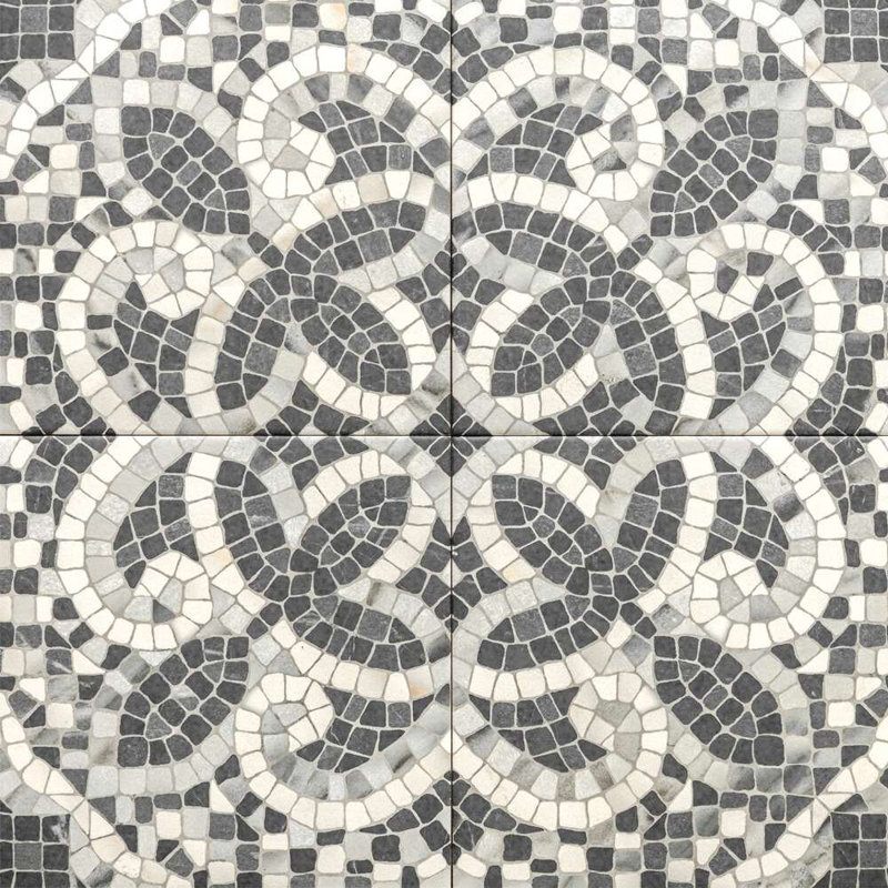  Roman Road 8" x 8" Satin Porcelain Patterned Floor and Wall Tile, Grey, Augusto