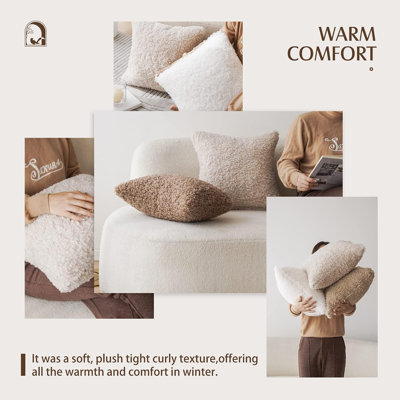 Housse de coussin décorative en fausse fourrure Sherpa, douce et confortable, pour lit, canapé et salon (lot de 2)