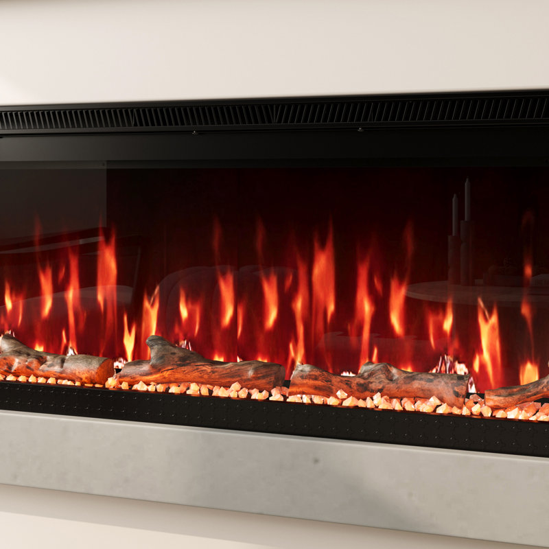 Modern Electric Fireplace Heater With 3-Sided Clear Tempered Glass, 450 sq ft, 17.1" H x 60" W x 7.87" D