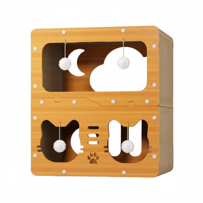 Modern 3-Tier Cardboard Cat House with Scratching Pad and Interactive Play Area