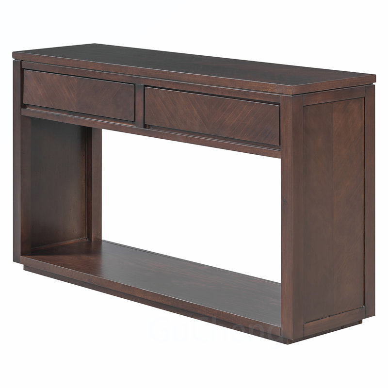 Elegant Rustic Console Table with Storage and Open Shelf for Living Room, Espresso