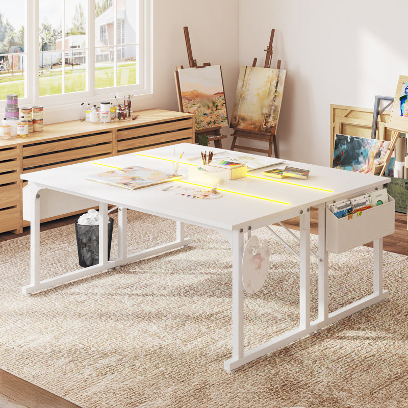 Bureau d'ordinateur à domicile avec lumières DEL pour petits espaces, bureau d'écriture avec sac de rangement et crochet pour casque d'écoute