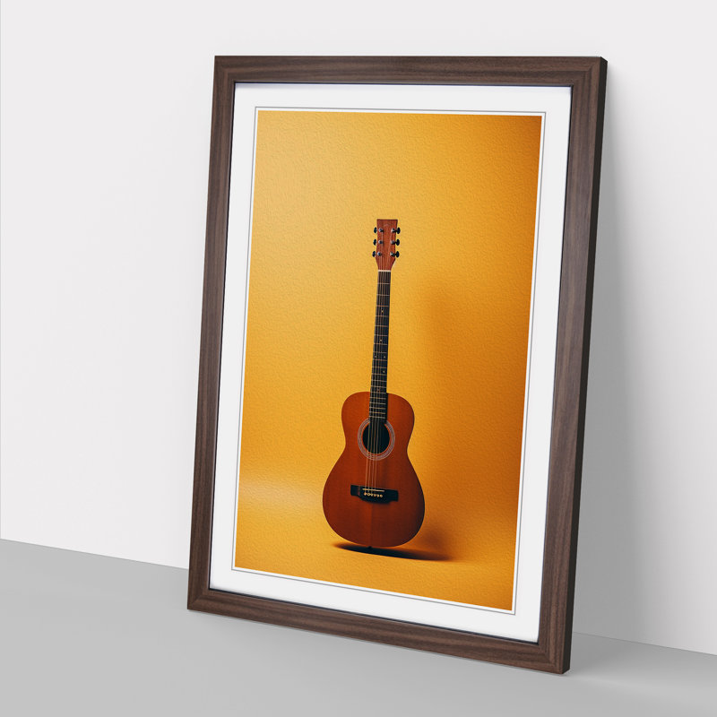XYZ-FRM-V1223-1756 Acoustic Guitar Minimalism - Single Picture Frame Print on Wood, 34cm H x 25cm W x 2cm D, Walnut