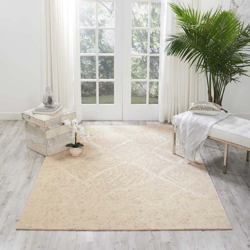 Tapis gris / ivoire à motif géométrique, Rectangle 9 pi 9 po x 13 pi
