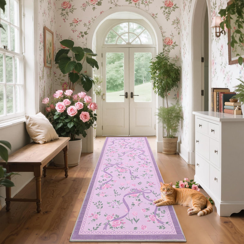 Tapis décoratif lavable, Purple, Tapis de couloir 2 pi x 6 pi
