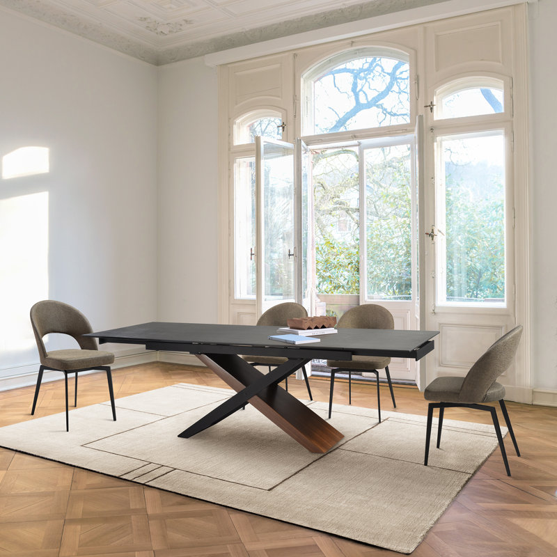 Cardale Swivel Modern Dining Chairs in Fabric Upholstery with Black Metal Legs, Brown