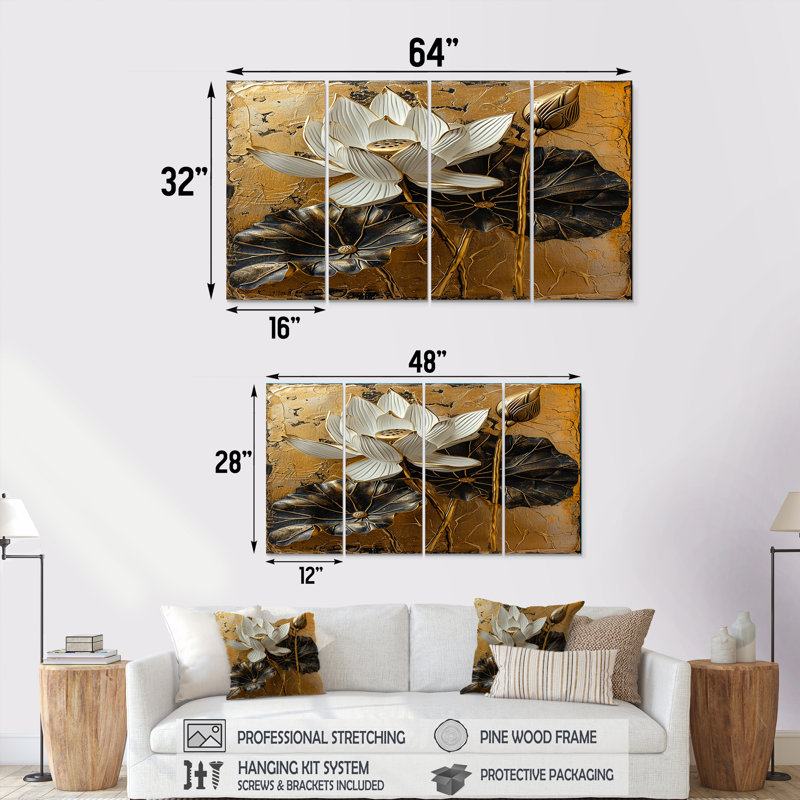 Ensemble de 4 impressions sur lotus Royal Royal, H 32 po x l 64 po