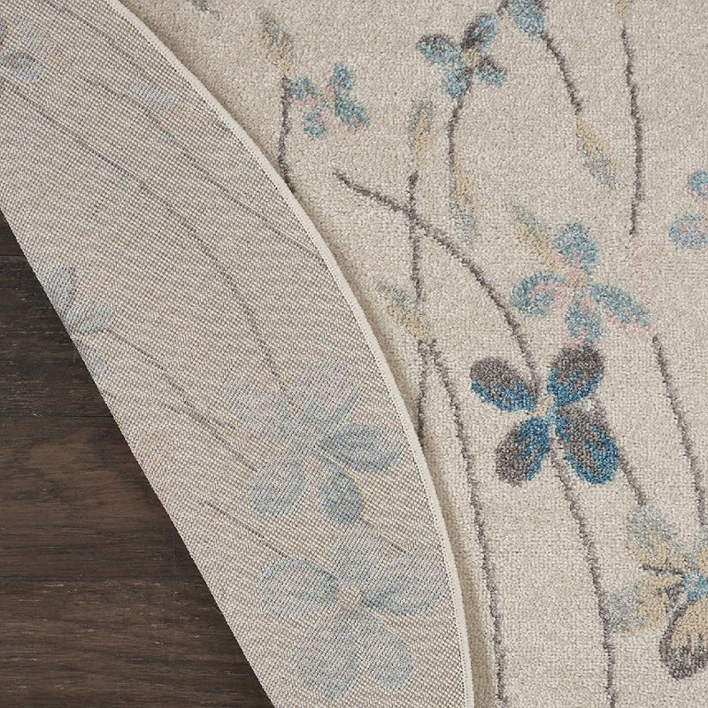 Tapis à motif floral ivoire Zaizi, Rond 5 pi 3 po