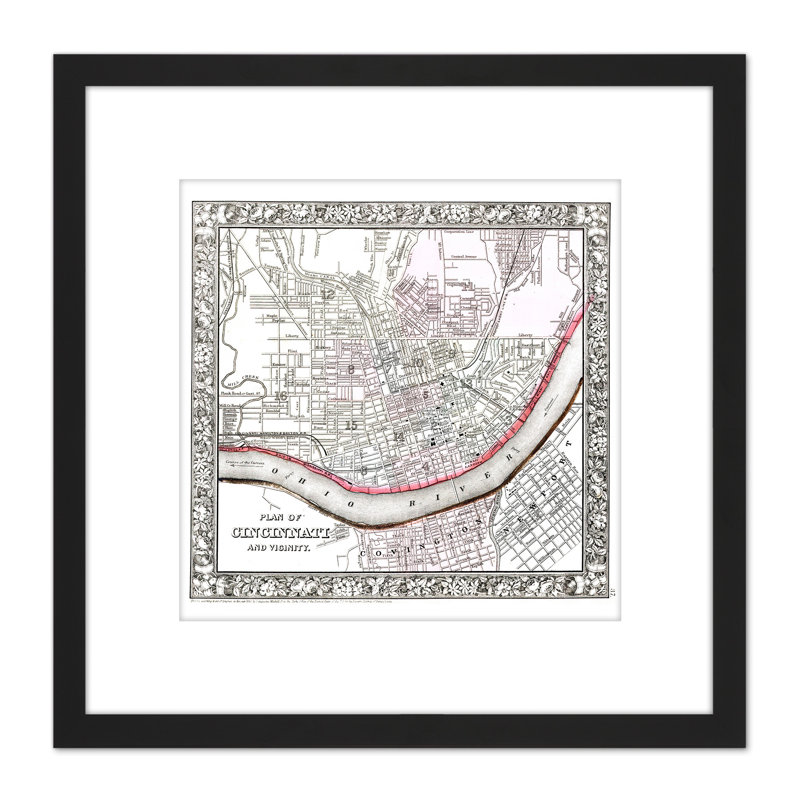 Map Antique 1864 Mitchell Cincinnati City Plan Reproduction - Single Picture Frame Print