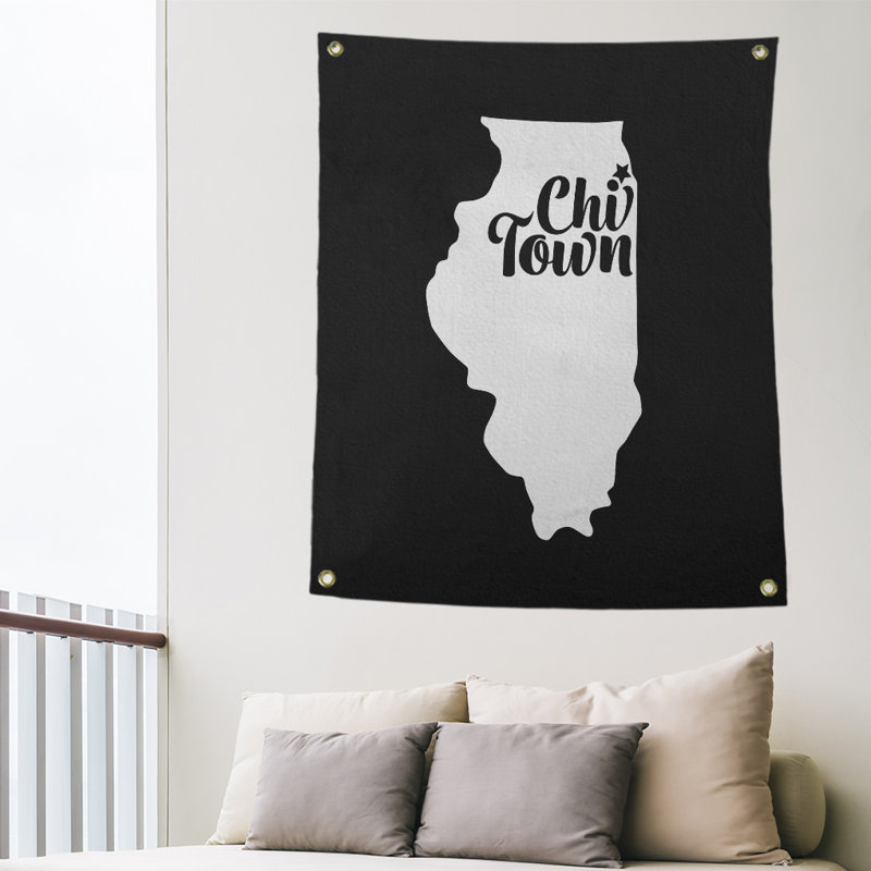 Tapisserie murale chi town illinois, H 80 po x l 59 po, Noir
