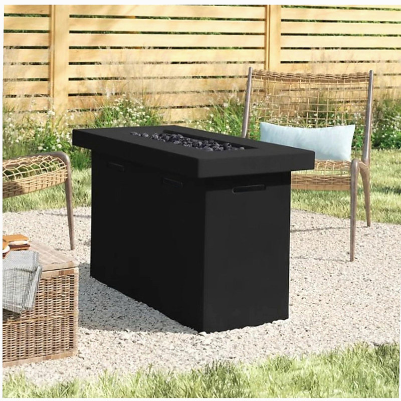 Foyer de table d'extérieur au propane en béton renforcé de fibres de 25 po de hauteur x 42 po de largeur, Gris anthracite