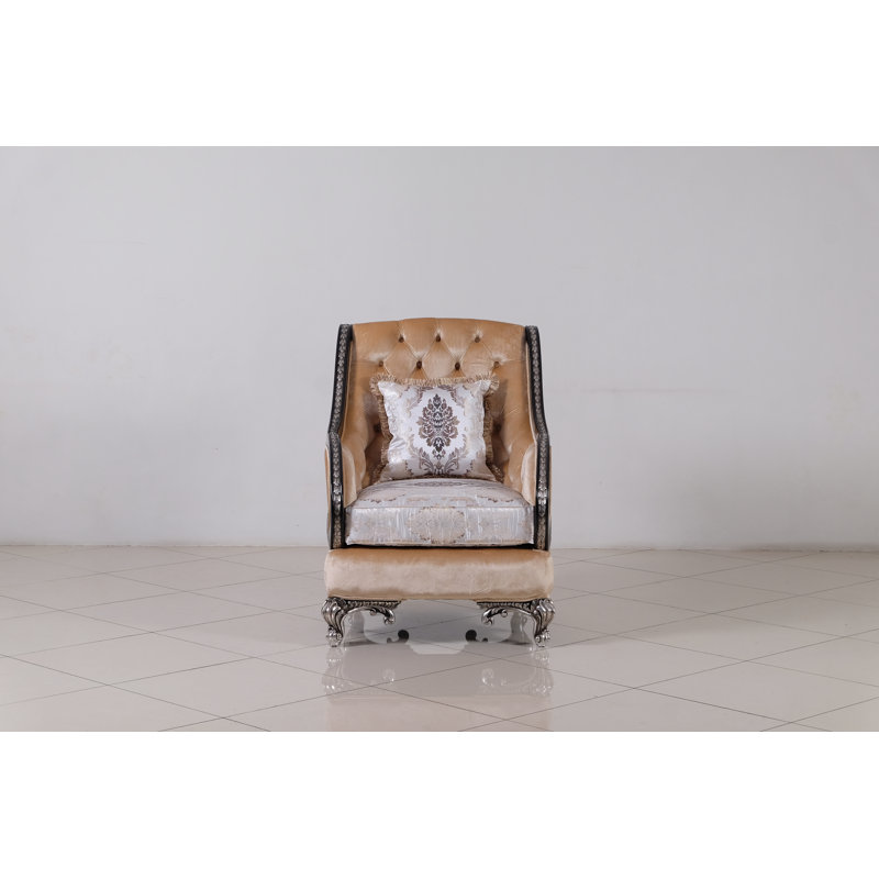 Rosabella Tufted Armchair, Black/Antique Silver
