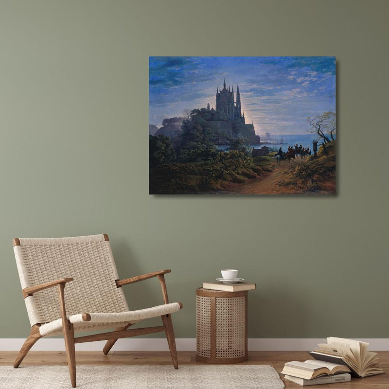 "Église gothique sur un rocher au bord de la mer" par Karl Frederick Schinkel - Art mural sur toile tendue avec châssis