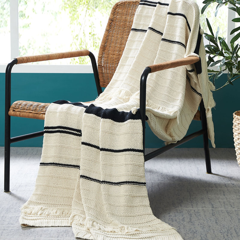 Edda Modern Cotton Throw, Ivory/Black
