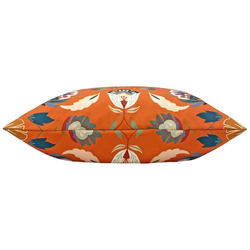 Indoor / Outdoor Floral Square Throw Cushion, Orange
