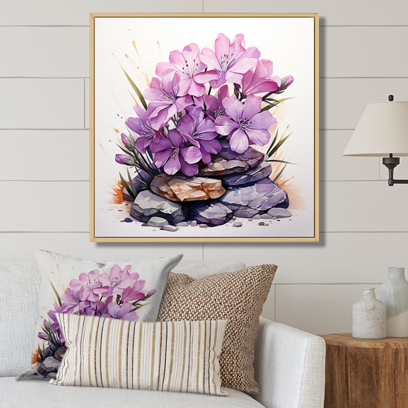 Mauve pétunia parade II - art mural pétunias, Cadre flottant brun, H 30 po x l 30 po