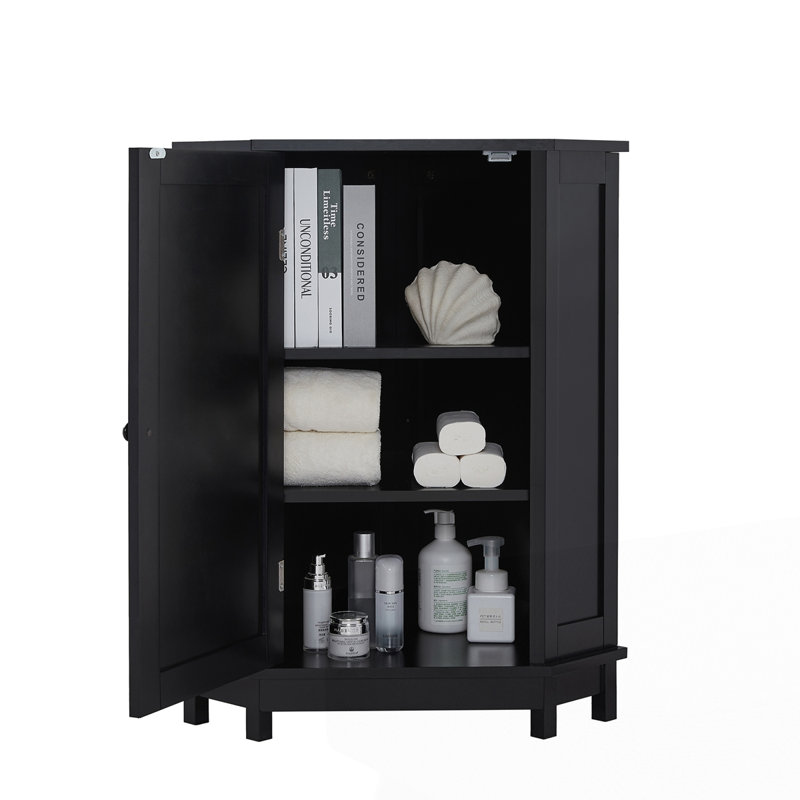 Armoire de salle de bain d'angle avec tablette réglable, Noir